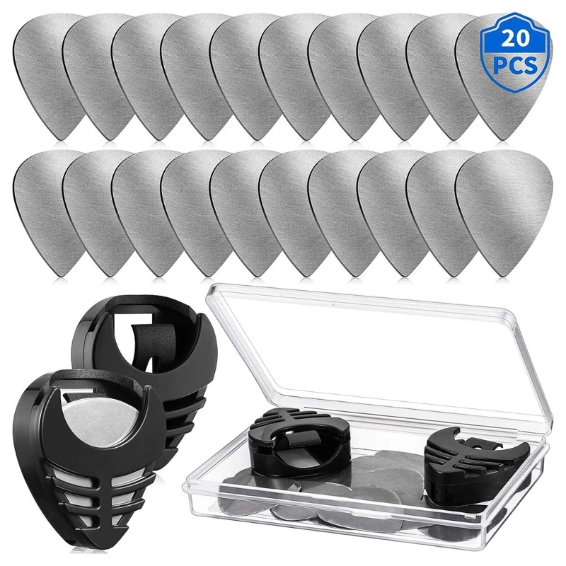 

20PCS 0.3mm Metal Guitar Picks Plectrums Stainless Steel Picks Guitar Pick Holder Black with Picks Storage Case