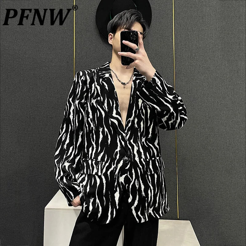 

PFNW Spring Summer New Men's Loose Thin Suit Coat Print Graphic Notched Handsome Comfortable Trendy Niche Casual Blazers 28A2538
