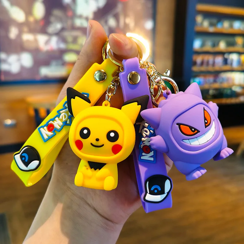 

Kawaii Pikachu Pokemon Keychain Psyduck Keyring Doll Squirtle Bag Pendant Charmeleon Car Key Ring Eevee Gengar Toy Jigglypuff