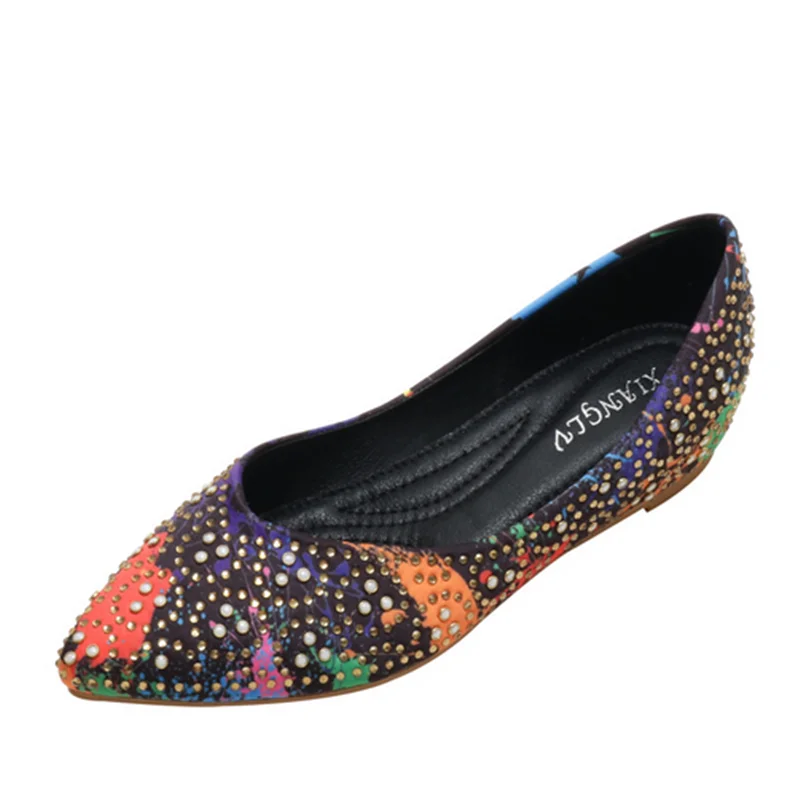 

Дамский Ретро замок Rhineston, флоковый цветной танкетка, увеличенный внутренний 2 см, низкий Топ, без застежки для платья, удобный Мокасины 42s