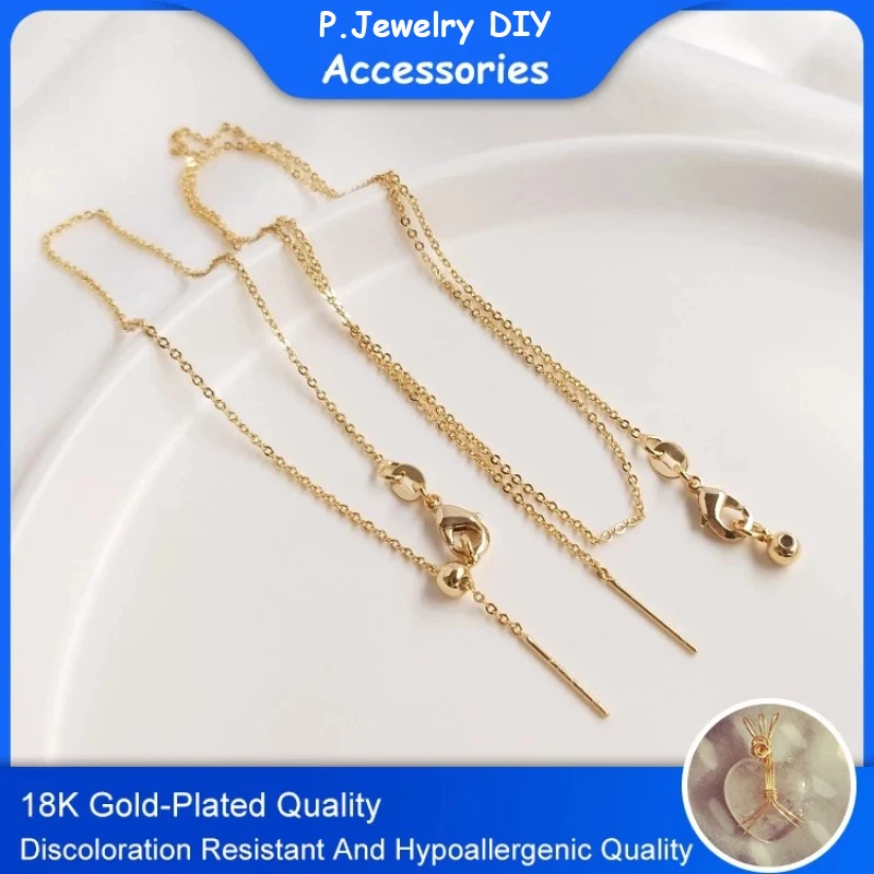 

18K Gold Plated Universal Necklace Adjusting Bracelet Flat O Chain Clavicle Fine Chain DIY String Crystal Pearl Chain