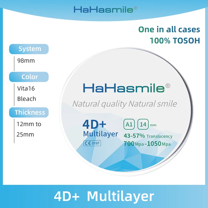 

HaHasmile 4D+ Dental Zirconia Multilayer Disc 98mm A1 High Strength Zirconia Block Dental Laboratory Restoration Material