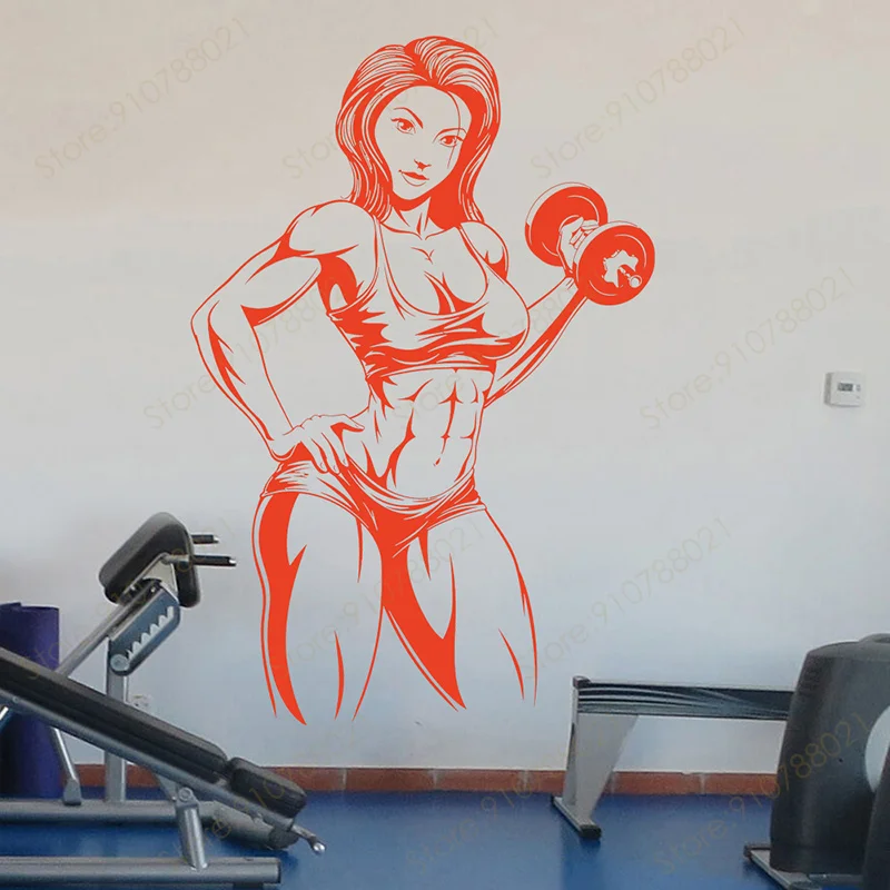 Красивая гантеля для фитнеса и девушки мышц фотография виниловый интерьер