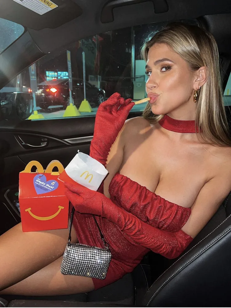 Женский летний пикантный комплект из двух предметов без бретелек с открытой