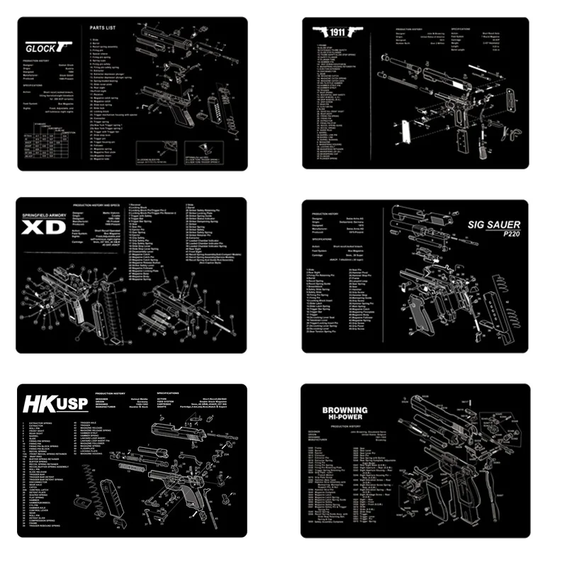 

P226 P229 XD 1911 Glock Gun Cleaning Rubber Mat 17"x11" With Parts Diagram and Instructions Armorers Bench Mat Mouse Pad