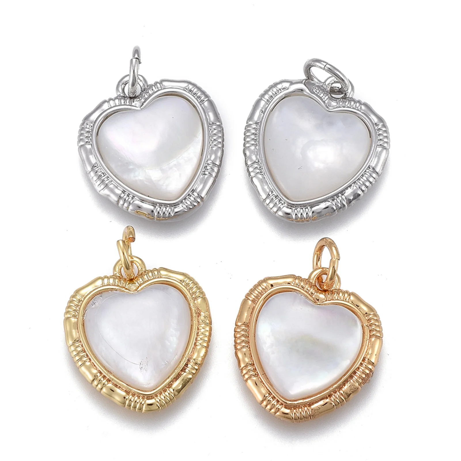 

5pcs Natural Shell Pendants With Brass Findings Jump Rings Heart Shape 16x14x3mm For Fashion Necklace Handmade Jewelry Making