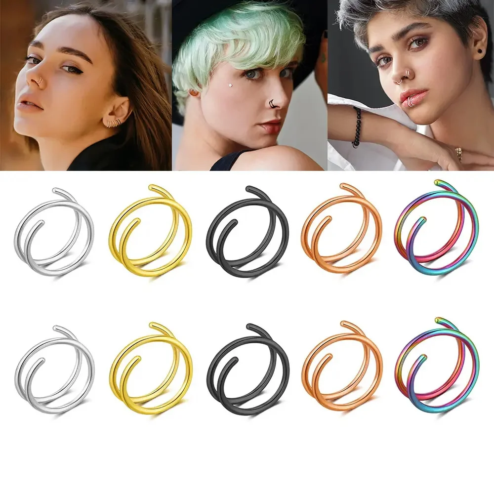 

6PC Men Women Diaphragm Pierced Nose Rings Lip Rings Earrings Rock Hip Hop Punk Stainless Steel Pierced Nose Rings Body Jewelry
