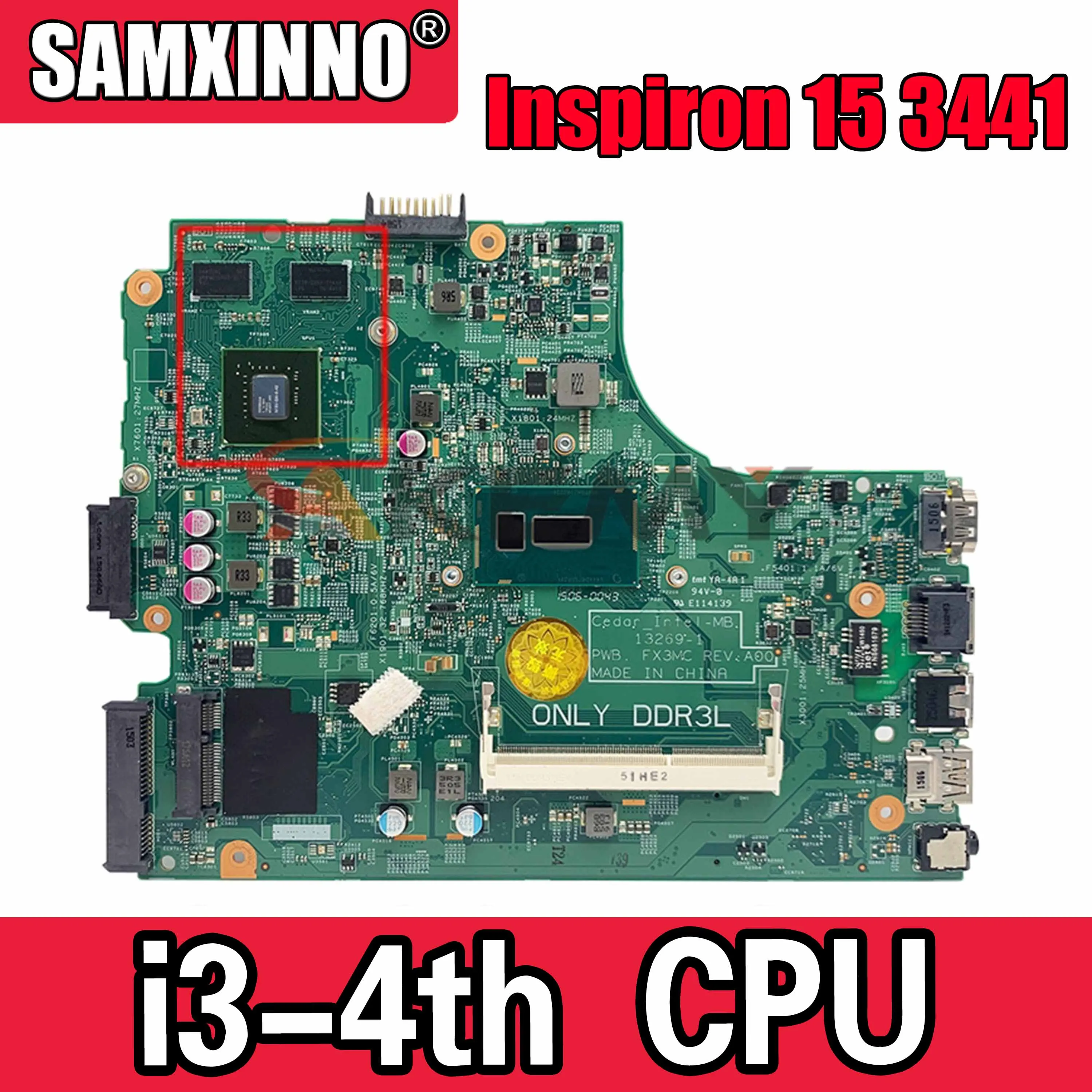

Оригинальная материнская плата для ноутбука Dell Inspiron 15 3441 3541 3442 3542 i3-4th, системная плата ЦП, CN-0HHVFV 0HHVFV 13269-1