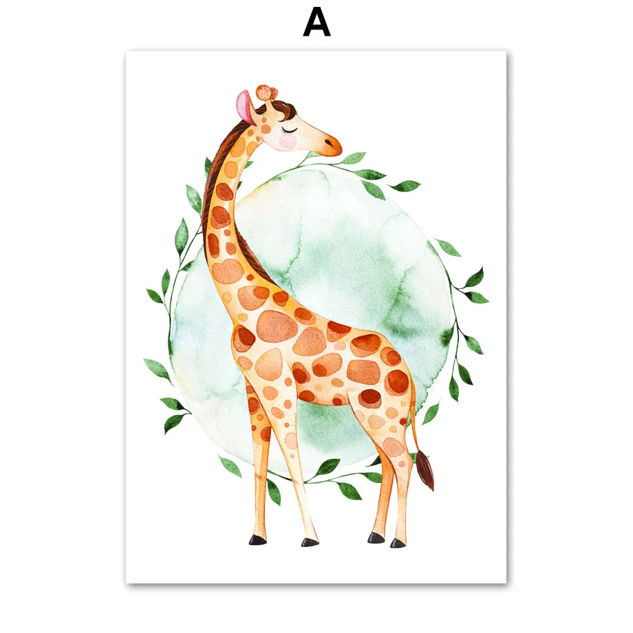 Милый жираф слон страусика коала Зебра Рино настенное искусство холст