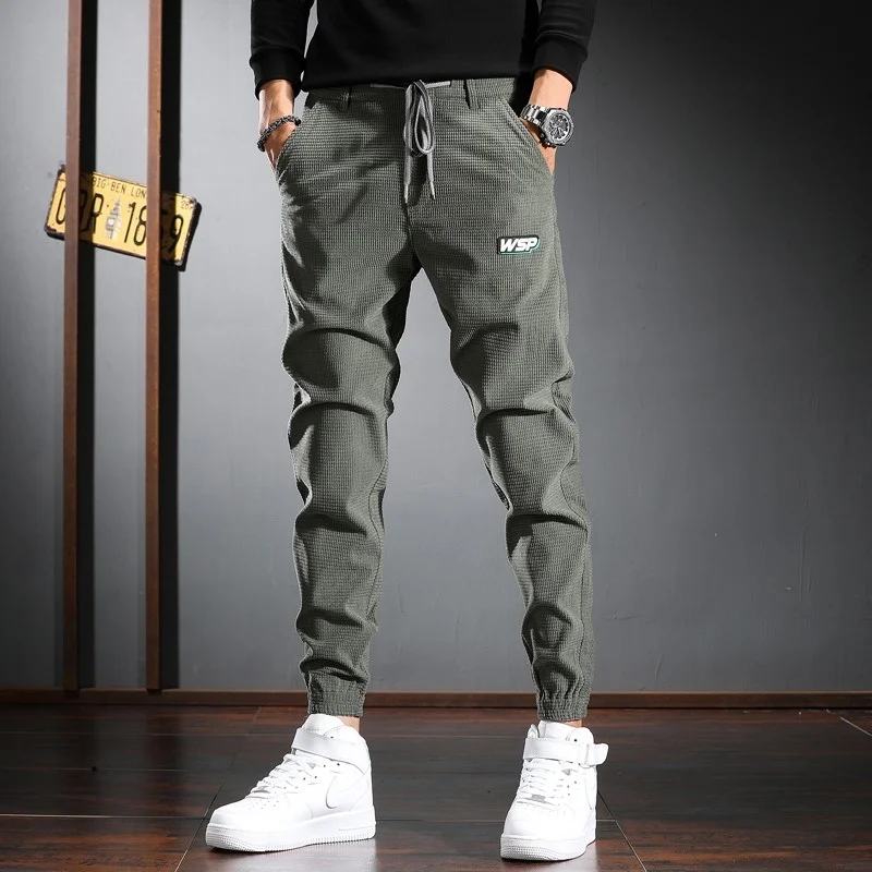 New 2023 Casual Pencil Pants Men Fashion Streetwear Sport Drawstring Joggers Trousers Army Green Black Khaki