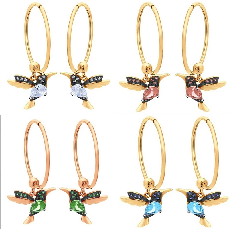 

Ofertas 5 Colors Elegant Zirconia Bird Animal Gold Color Dangle Enamel Metal Zinc Alloy Hoop Earrings for Women Wedding Jewelry