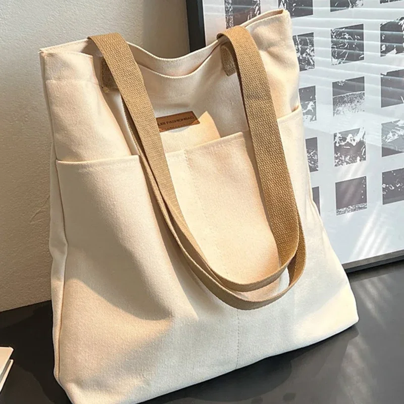 

Women's Tote Bag Canvas Sewing Thread Large Capacity Advanced Sense Handbag Convenient Practical Female's Commuter Bag