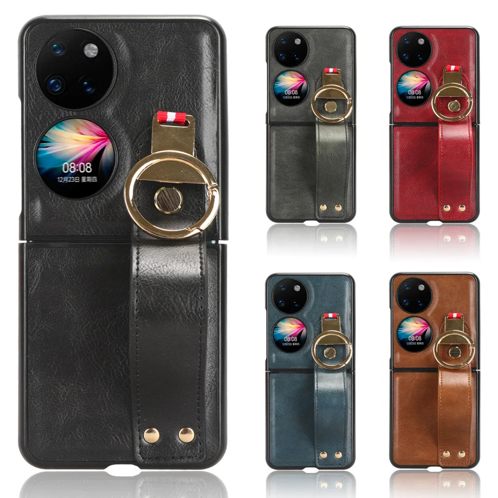 

For Huawei P50 Pocket Case With Ring Business Wristband Cover Case For Huawei P50 Pocket Non-Slip Protective Cases