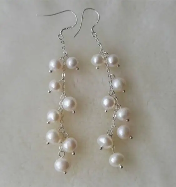 

Unique Design AA Pearl Earrings,7-8mm White Freshwater Pearl Long Drop Silver Dangle Earring,Bridal Birthday Women Gift