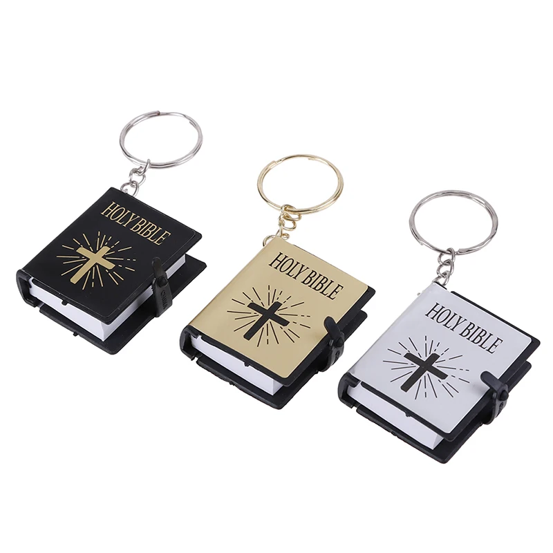 

1Pc Mini English Holy Bible Keychain Car Bag Key Chain Jewelry Religious Christian Jesus Cross Key Ring 4*3.4*1.1cm