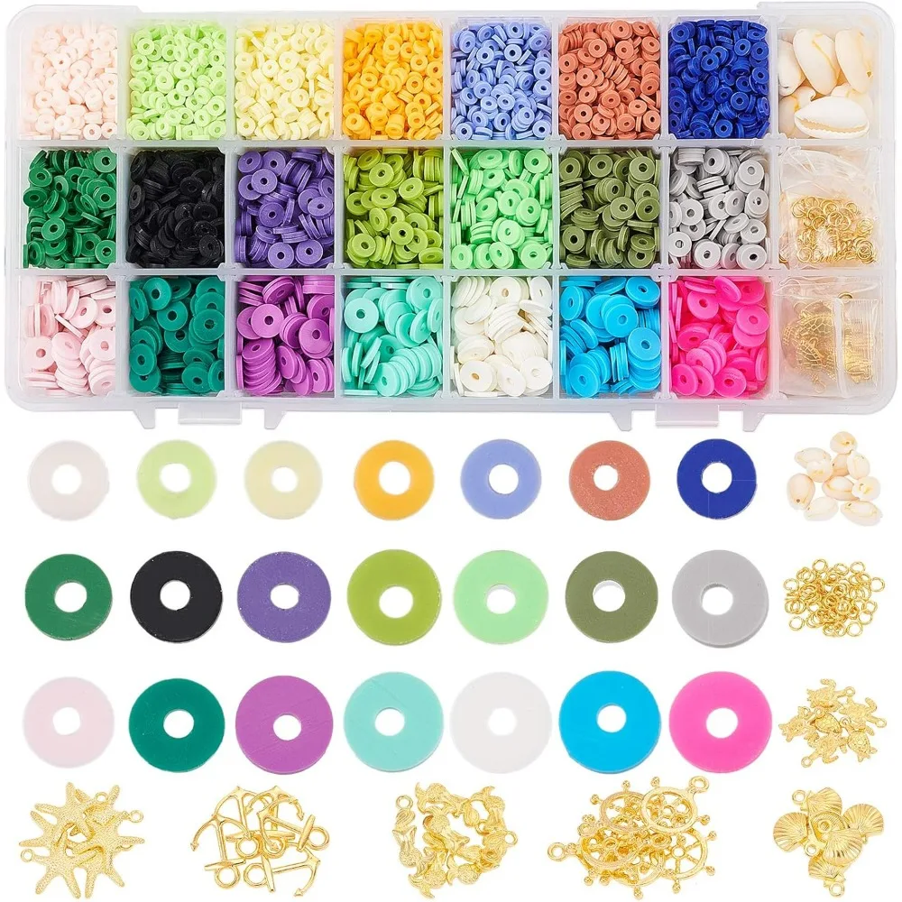 Бусины из полимерной глины ручной работы 6900 шт. 3 размера 7 цветов плоские круглые