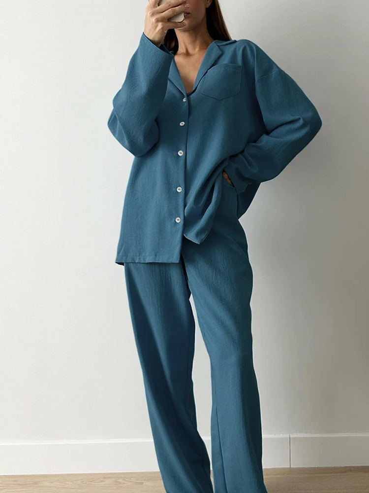 

Пижама женская свободного покроя из 2 предметов, с длинным рукавом