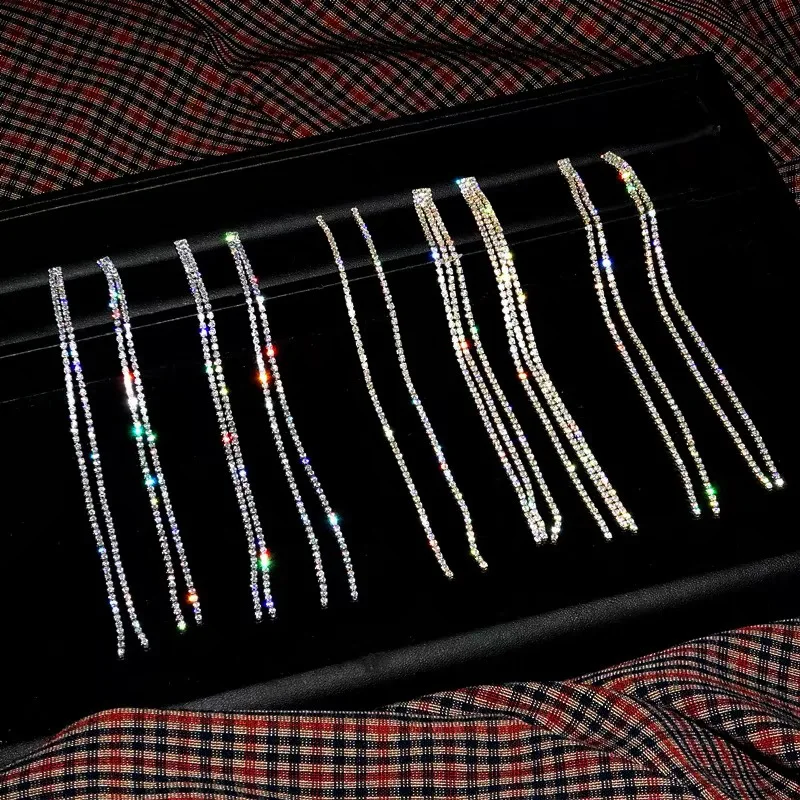 

South Korea's new temperament luxury rhinestone earrings women's all-match chain long tassel earrings earrings for women