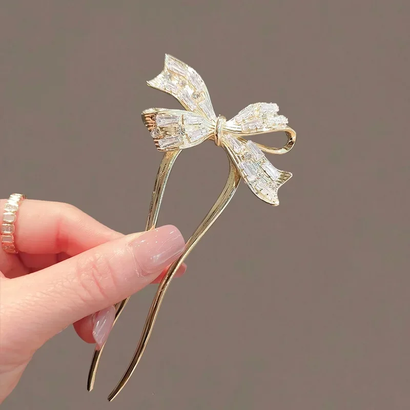 Модная циркониевая U-образная палочка для волос в стиле ретро с бантом новинка