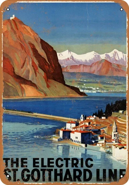 

8x12 в металлический знак, св. Гота, линия, Швейцария, Настенный декор