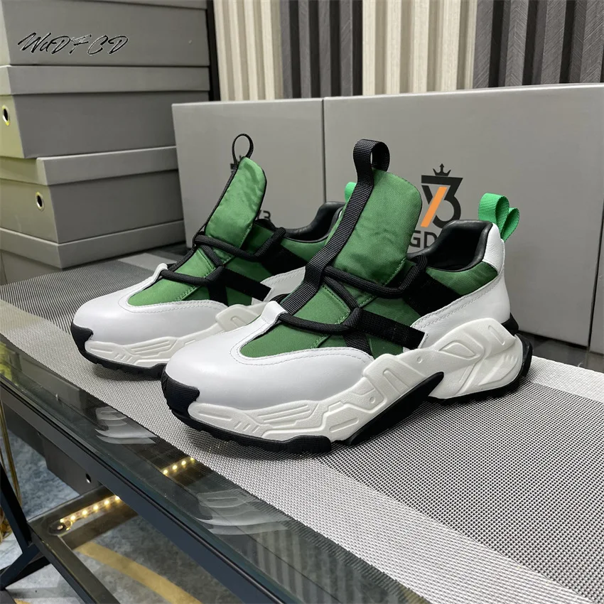 

Men Luxury Chunky Sneakers Fashion Casual Mixed Colors Genuine Leather Cowhide Upper Height Increased Platform Running Shoes