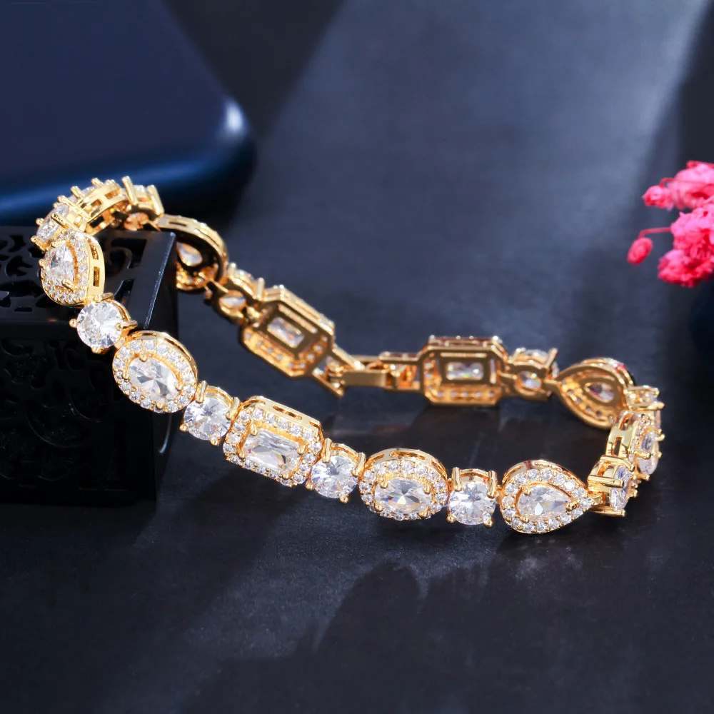 

Luxury Square Round African Cubic Zirconia Bridal Wedding Engagement Bracelet for Women Brazilian Gold Color Jewelry