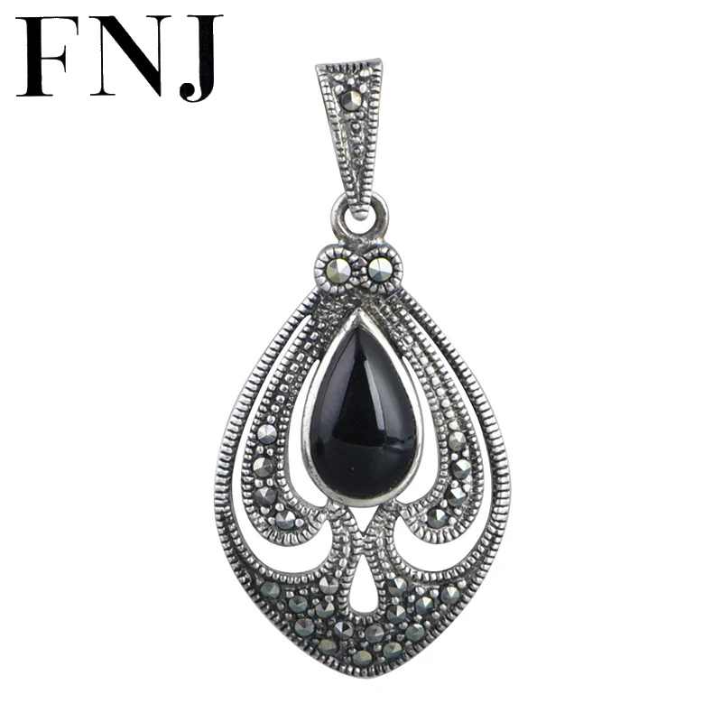 

FNJ 925 Silver Pendant Original Pure S925 Silver Pendants for Jewelry Making Women Natural Black Agate