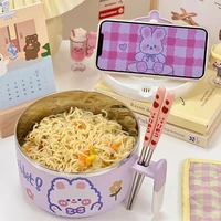 kawaii stainless steel ramen bowl with lid cute large instant noodles fruit salad rice soup bowl kitchen tableware 10001300ml
