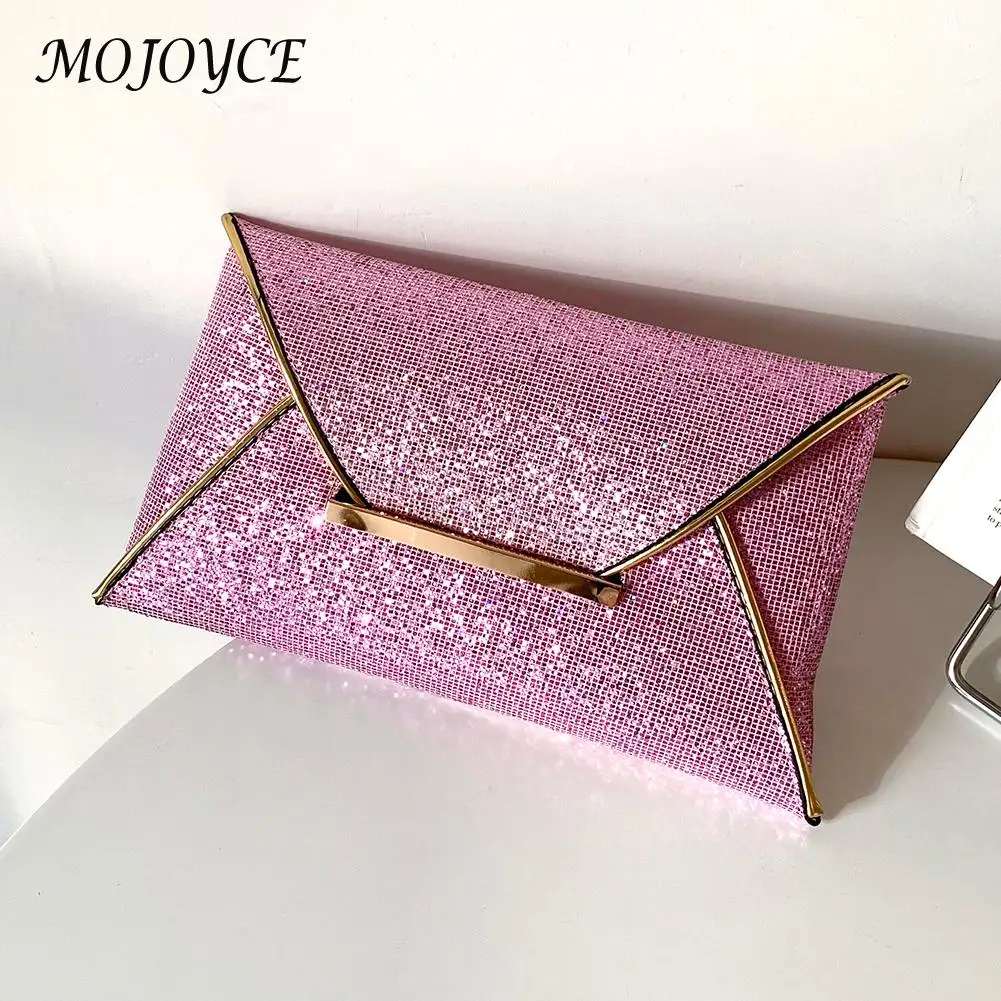

Women PU Evening Bag Solid Sequins Envelope Zipper Handbag Ladies Wedding Purse for Ladies Outdoor Shopping Travel