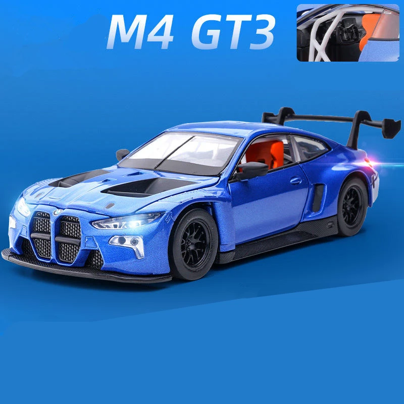 

1:32 BMW M4 GT3 Alloy Sports Car Model Diecasts Metal Track Racing Car Model High Simulation Sound and Light Childrens Toys Gift