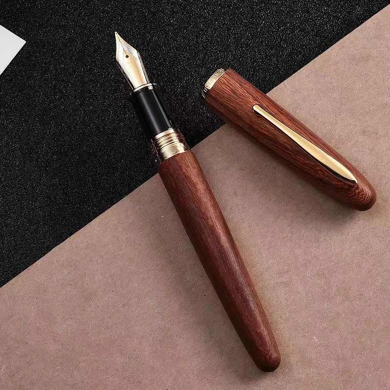 

Hongdian Sandalwood Fountain Pen Natural Handmade High-Grade Business Pen EF/F 0.55/0.8mm Writing Ink Pen Exquisite Box