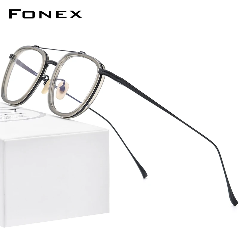 FONEX Acetate Titanium Eyeglasses Frame Men Retro Square Prescription Glasses Women 2022 Vintage Myopia Optical Eyewear F9025