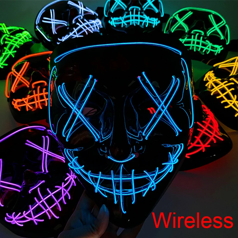 

Wireless Halloween Neon Led Purge Mask Masque Masquerade Party Masks Light Grow in the Dark Halloween Horror Glowing Mask