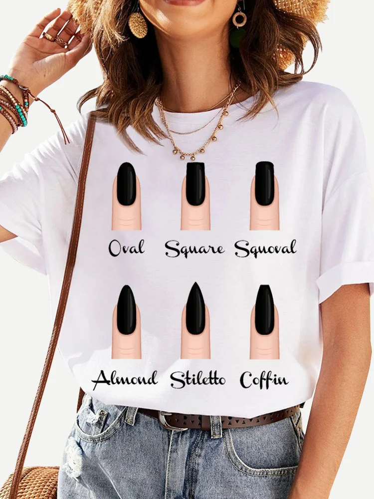 

Women T Shirt Personality Nail Art Print Tshirt Fun Summer Short-sleeve Harajuku Women's T-shirt 90s Girls Tee Female Tops Tee