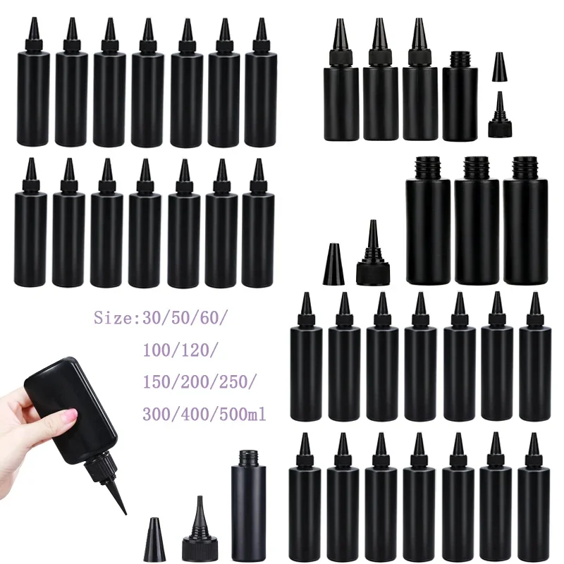 10 шт. 30-500 мл HDPE черные пластиковые цилиндрические экструзионные бутылки с