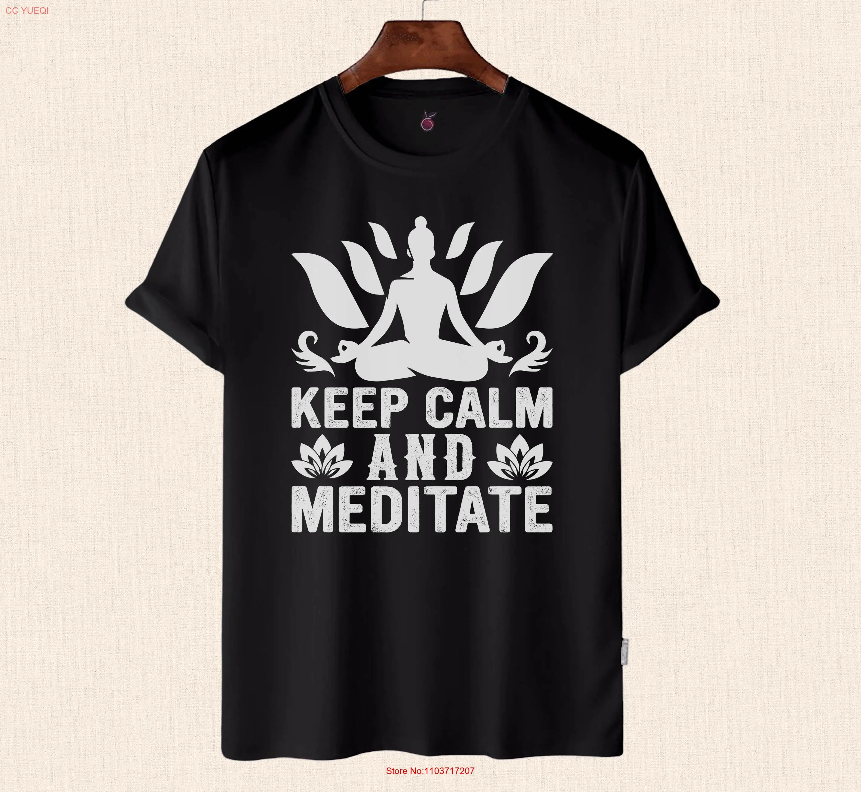 Фото Футболка Keep Calm and Meditate для медитации, любителя йоги для осознанности, наряд с длинными или короткими рукавами №1