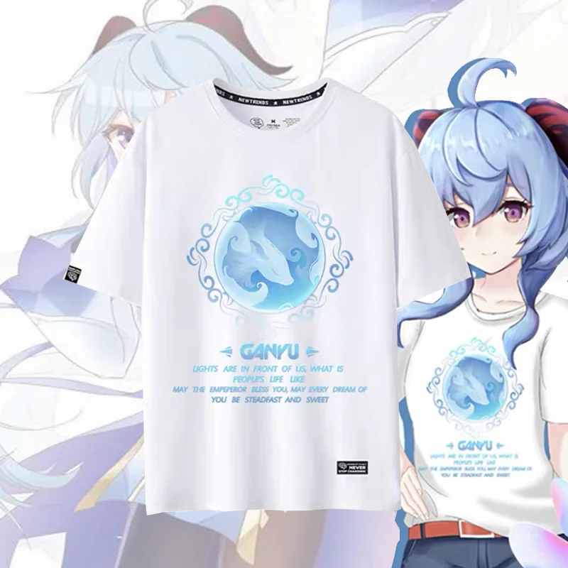 

Модная свободная футболка с принтом Genshin Impact Ganyu Game для косплея, топ с коротким рукавом унисекс, одежда для пары, для подростков, для хэллоуив...