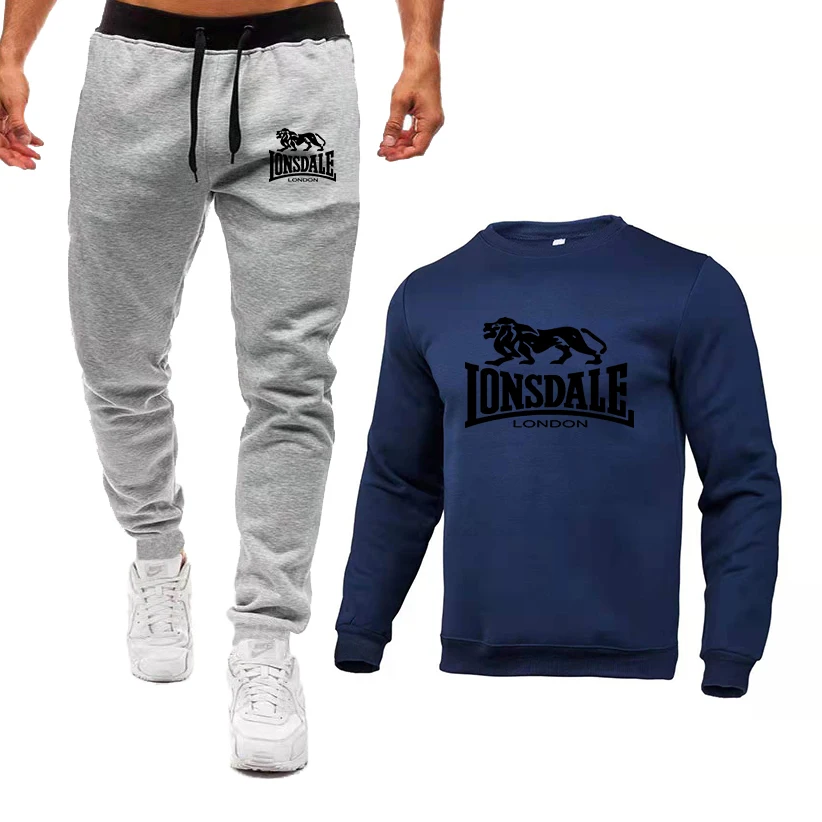 Мужской спортивный костюм LONSDALE в стиле Харадзюку свитшот с круглым вырезом и