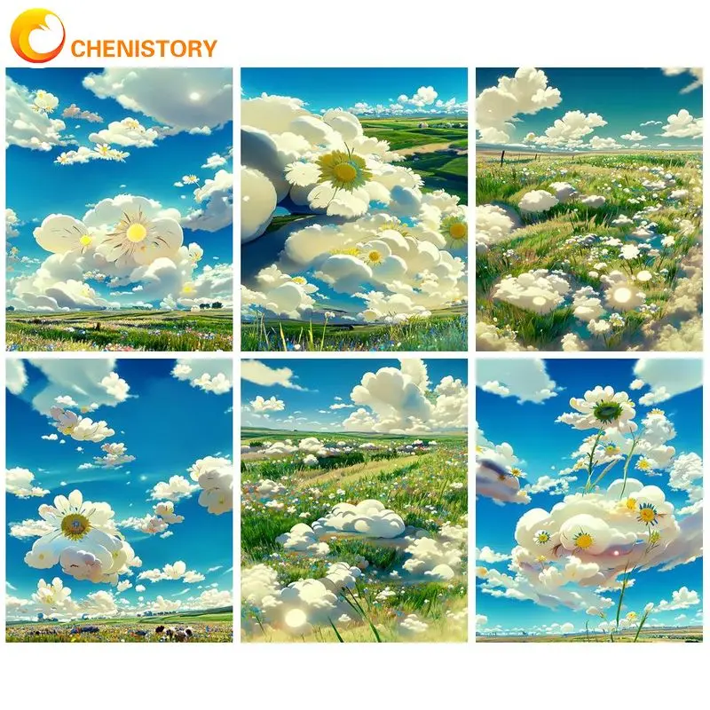 

CHENISTORY Modern Painting By Numbers Cloud Flowers Grassland For Adults Kids Home Decors DIY Gift Artwork Handpainted