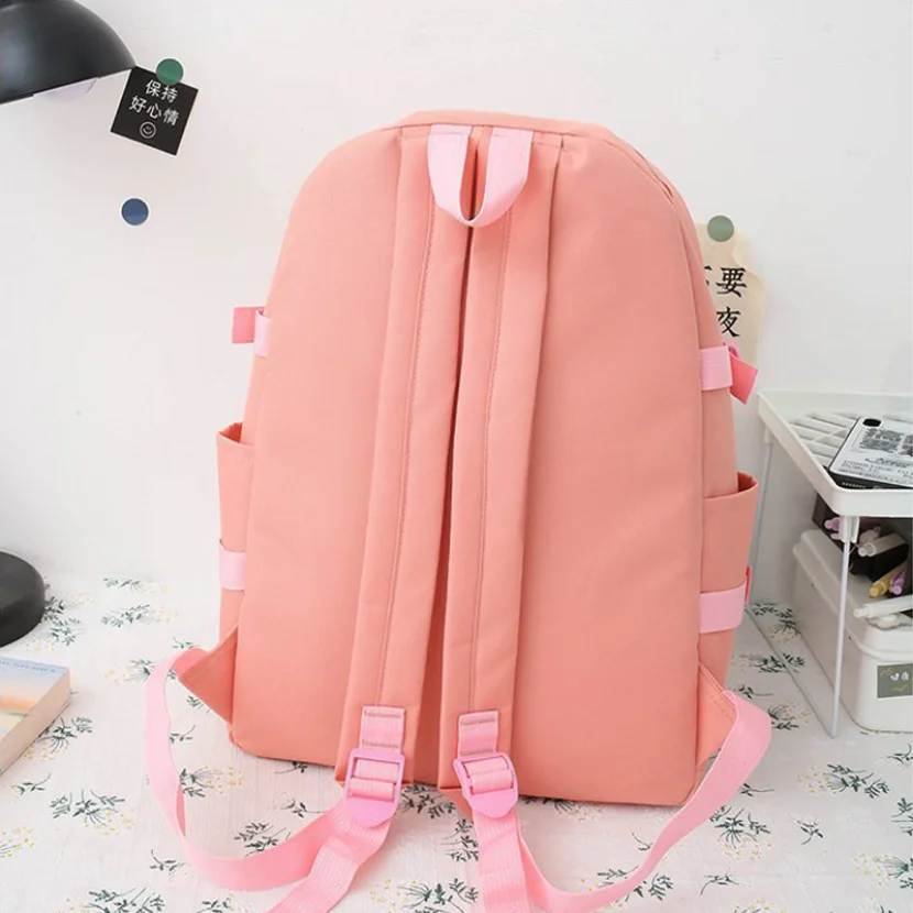 4PCS SET Girls Backpack Women Laptop Harajuku Canvas School Bags for Teenage Kids Book Bag Rucksack College Student Backpacks