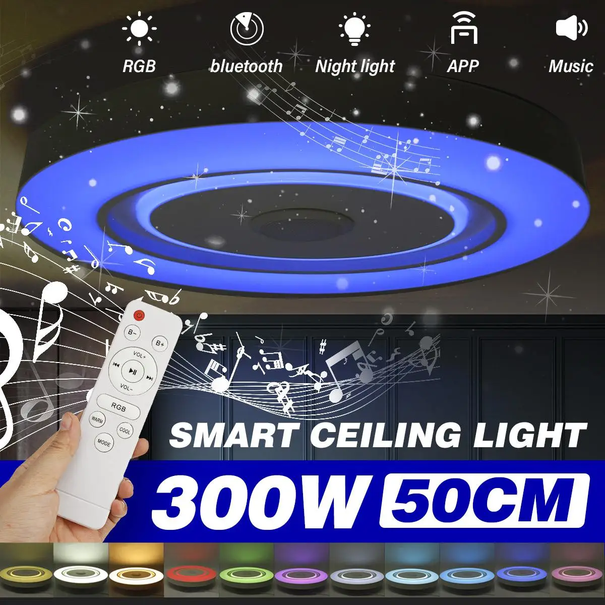 

300W 50CM WiFi Modern RGB LED Ceiling Lights Home Bedroom Lighting Remote APP Bluetooth Dimmable Music Light Smart Ceiling Lamp