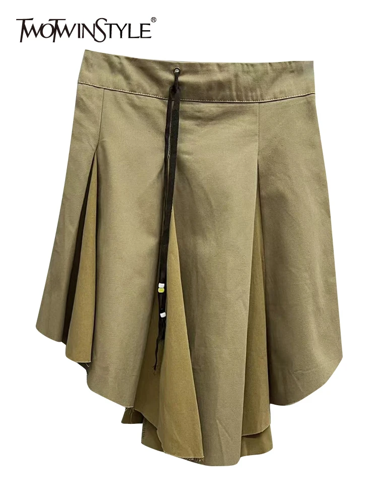 

TWOTWINSTYLE Casual Irregular Hem Skirt For Women High Waist Loose Solid Minimalist Asymmetrical Midi Skirts Female Clothing New
