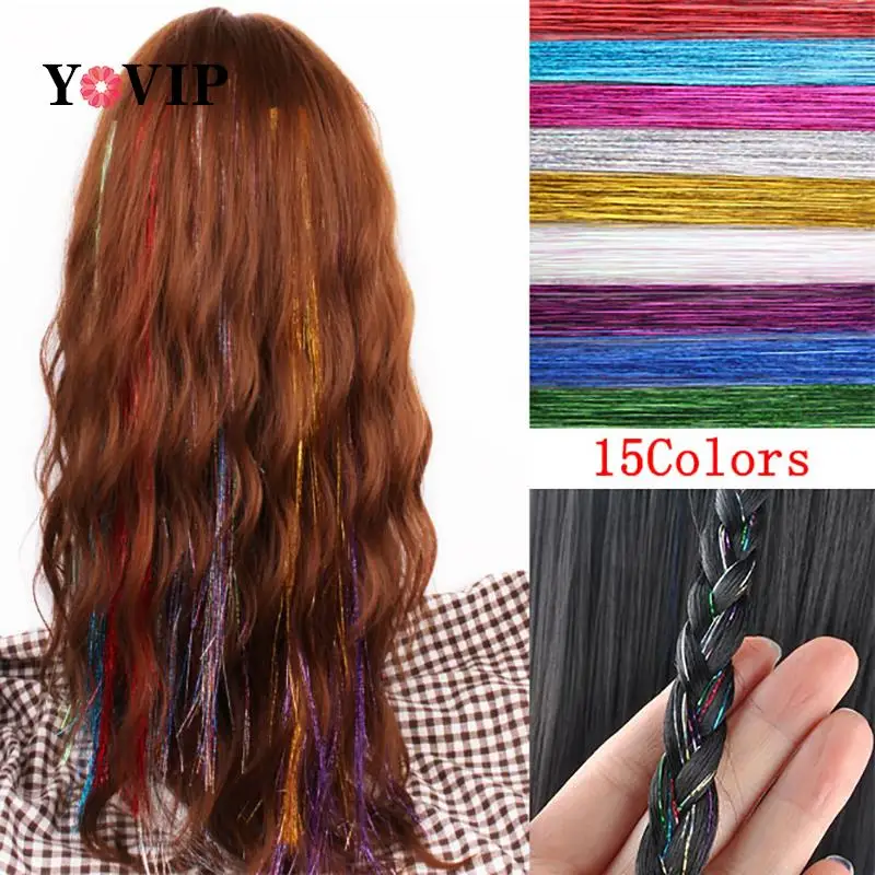 

120Strands/pcs Sparkle Hair Tinsel Bling Hair Secoration For Synthetic Hair Extension Glitter Rainbow For Girls And Party 28inch