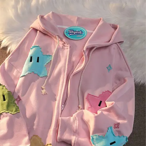 Japanese simple star patch cardigan sweater men and women early spring new couple casual loose lazy wind coat trendy women