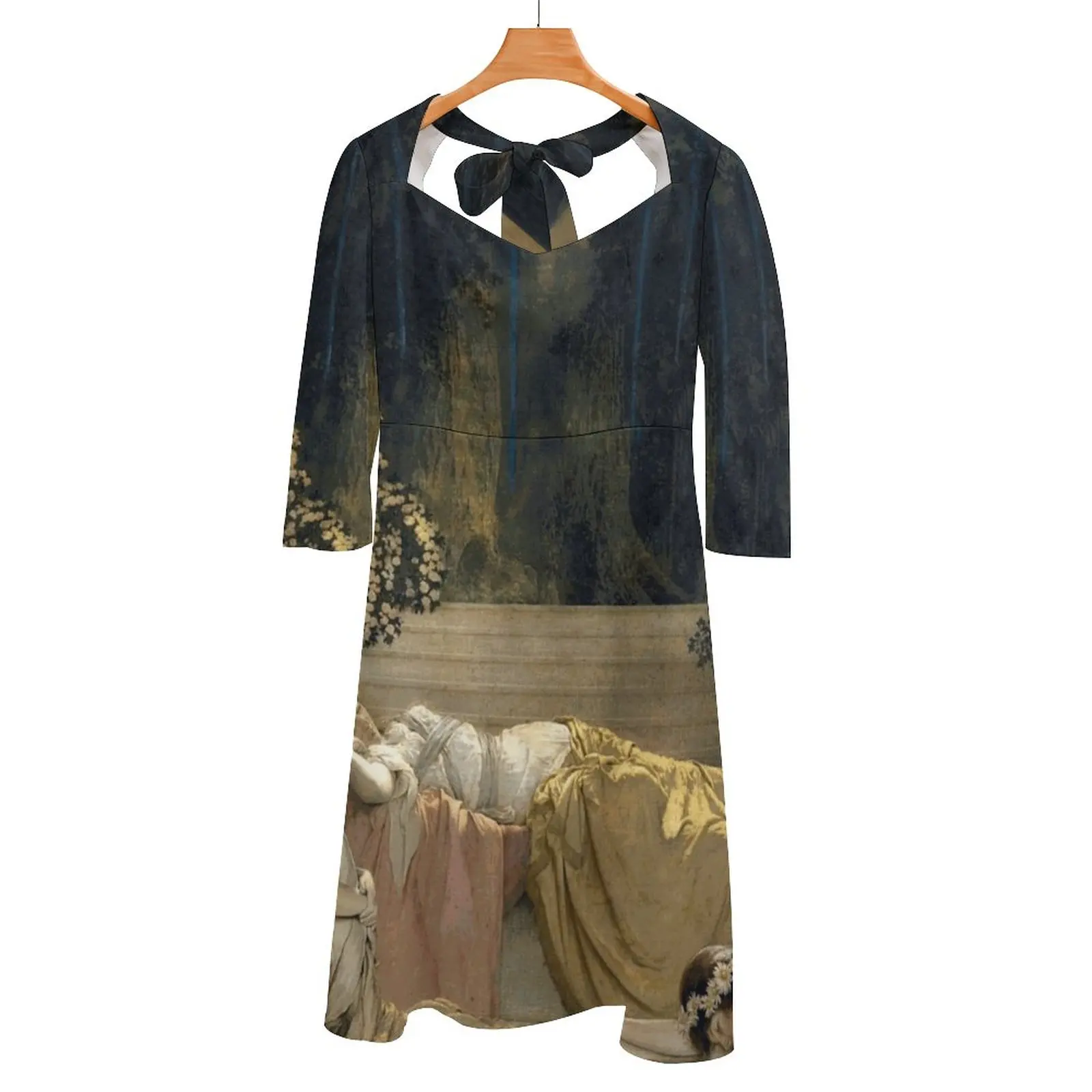 

Maxfield Parrish - Sleeping Beauty Back Lacing Backless Dress Square Neck Dress Sweetheart Knot Flared Dress Sleeping Beauty