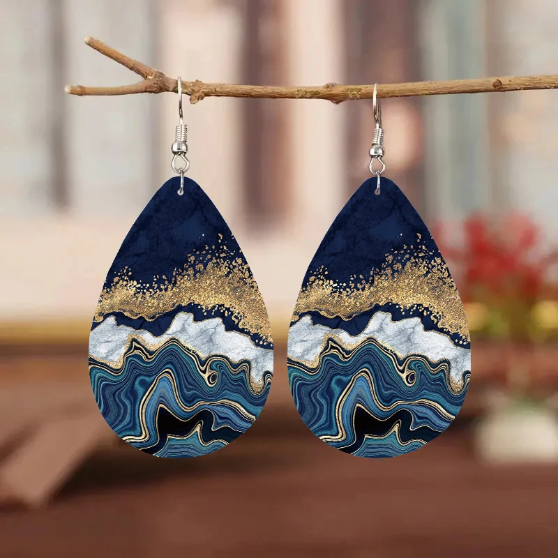 

1Pair Bohemian Fashion Style PU Leather Droplet Earrings Abstract Print Men's and Women's Daily Wear Ear Jewelry Creative Person