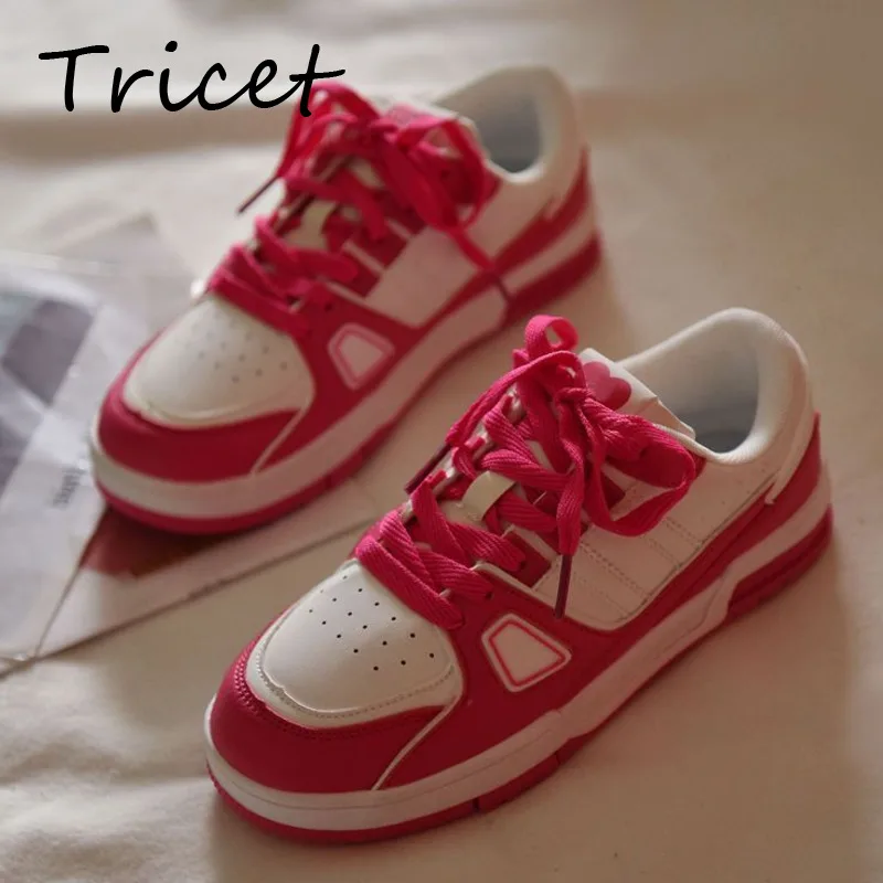 

Fashion Chunky Women Dad Shoes PU Mixed Color Lace Up Lady Sneakers Sport Shoes Spring Autumn Breathable Female Vulcanized Shoes