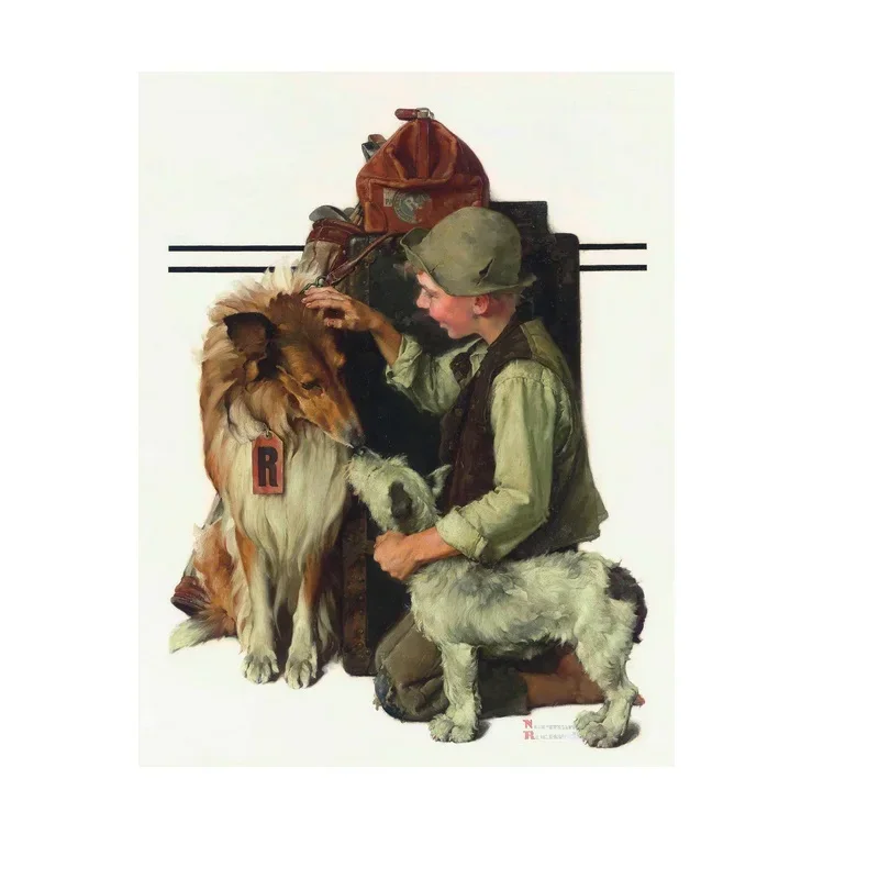 Норманский роквелл мальчик с двумя собаками постер на холсте принтом для декора