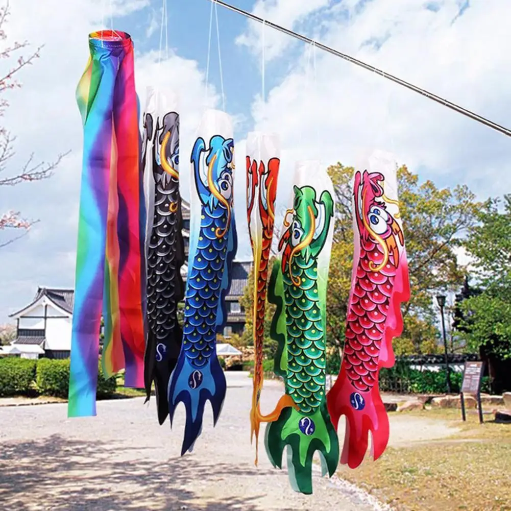 

Japanese Style Windsock Streamer Fish Flag Kite Cartoon Fish Colorful Dragon Wind Flag for Porch Windsock Carp Wind Sock Flag