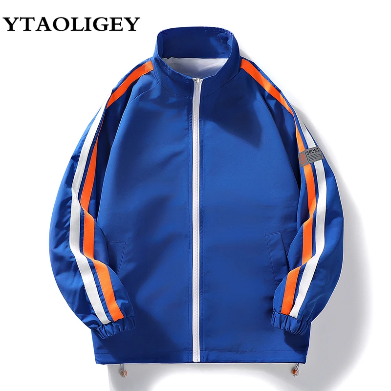 

Men College Style Varsity Jacket Spring Autumn Patchwork Stripe Coat Windbreaker Coats Mens Fashion Loose Thin Harajuku Jackets